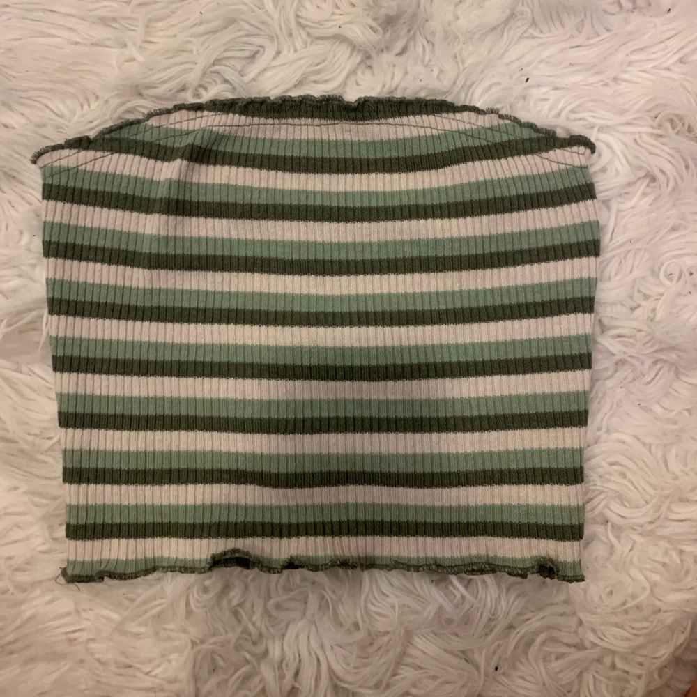 Green and tan stripped tube top